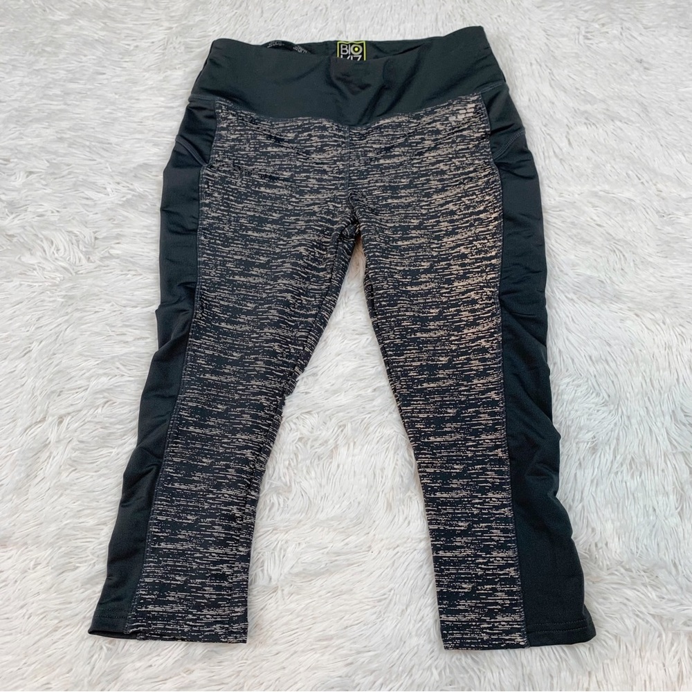 bcg color block marled cropped leggings black‎ gray